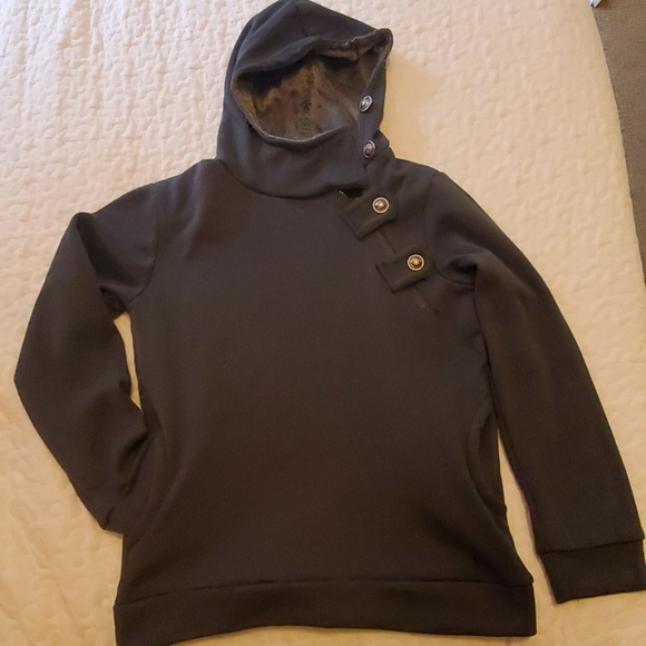 Sweaters - Grey hooded top button sweater